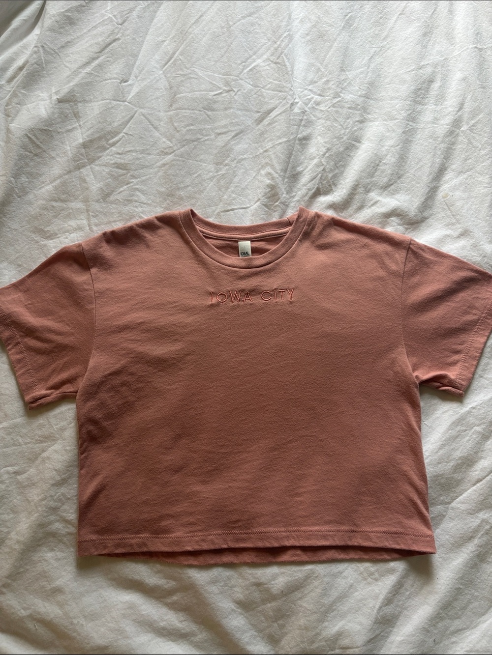 Pink Iowa City Embroidered Crop Tee, Size XSmall